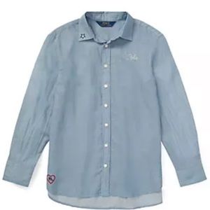 NWT Ralph Lauren Girls Embroidered Oxford Dress Shirt 12
